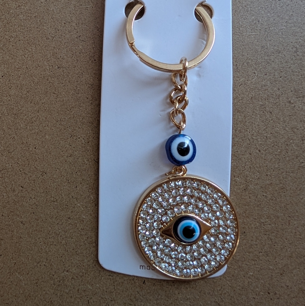 🧿 Gold Evil Eye Keychain & Charm with Blue Accents - Picture 2 of 5